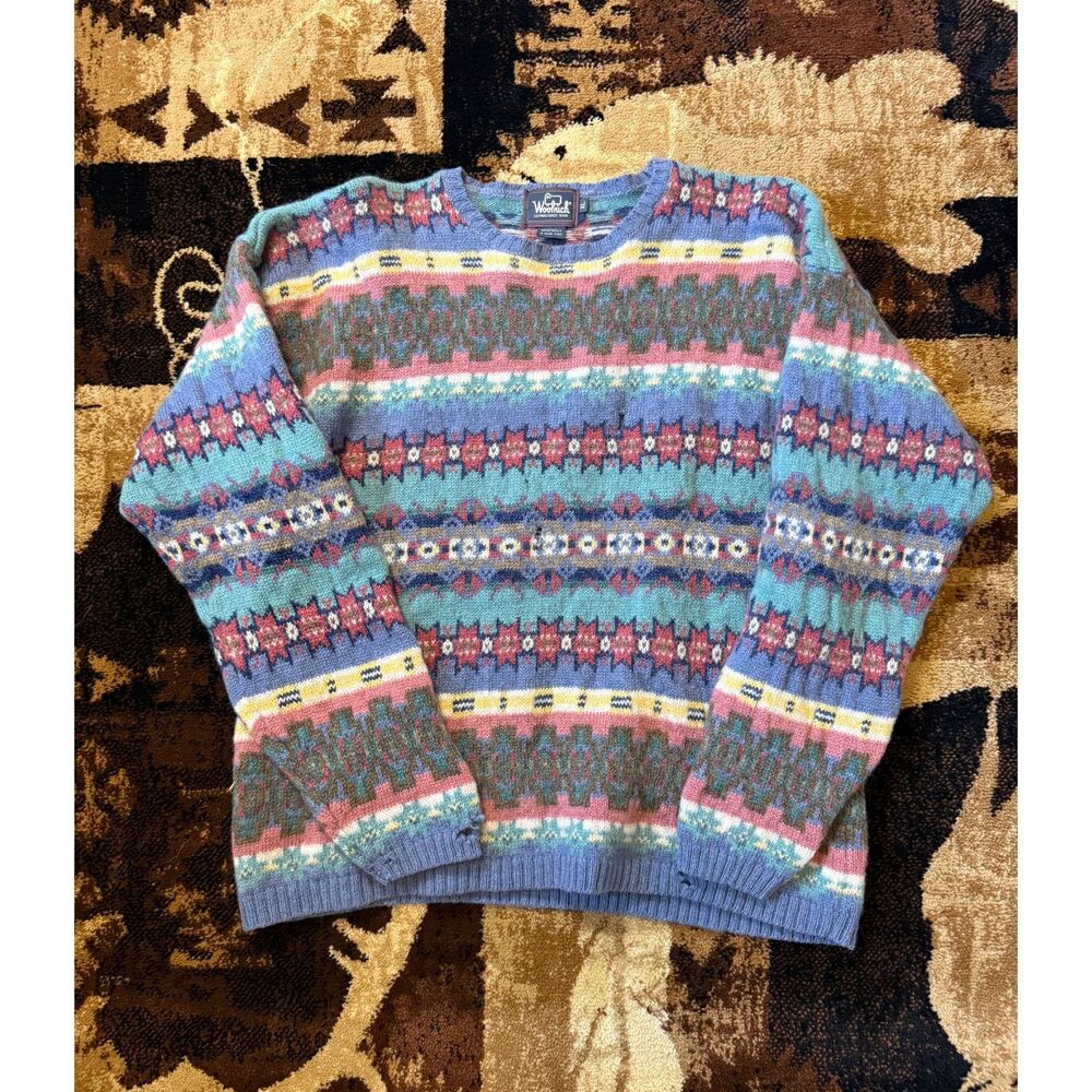 Vintage Woolrich Colorful Wool Sweater Multicolor Knit Pullover Fits L Outdoorsy